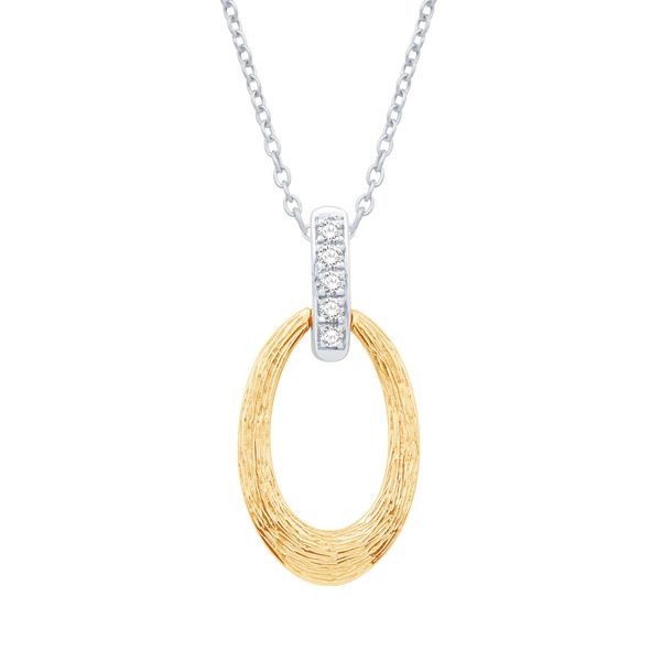14Kt Gold 2-Tone Oval Drop Pendant with Diamonds Swede's Jewelers East Windsor, CT