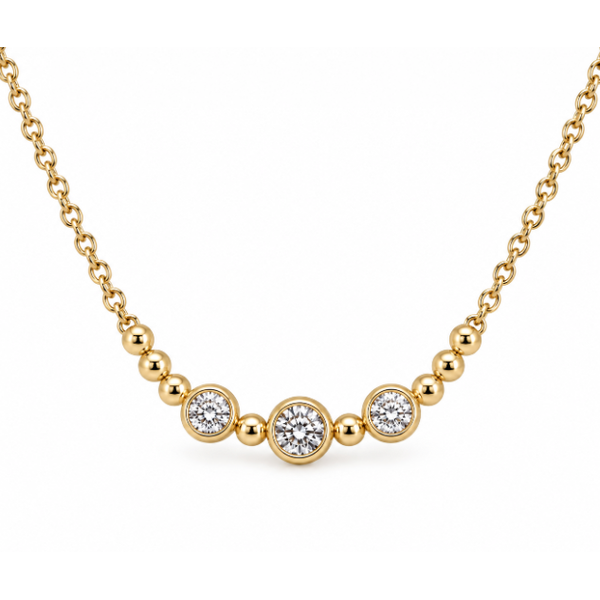 14Kt Yellow Gold Bezel-set Diamond Curved Beaded Bar Necklace Swede's Jewelers East Windsor, CT