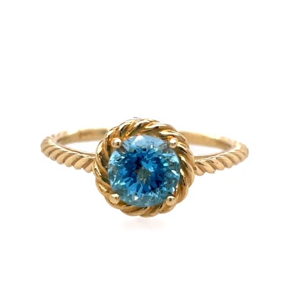 14K Yellow Gold 6mm Round Blue Topaz Ring Swede's Jewelers East Windsor, CT