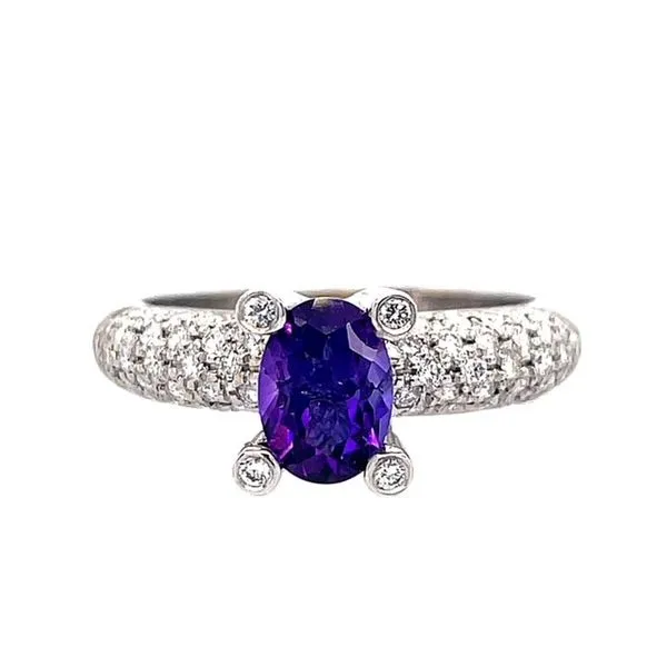 18K White Gold Fancy Ring with Amethyst and Pave Diamonds Swede's Jewelers East Windsor, CT