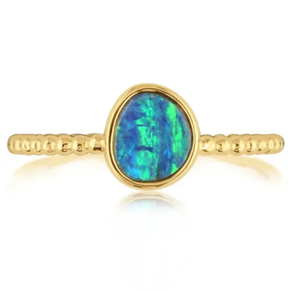 Parle14kt Yellow Gold Australian Opal Doublet Beaded Shank Ring Swede's Jewelers East Windsor, CT