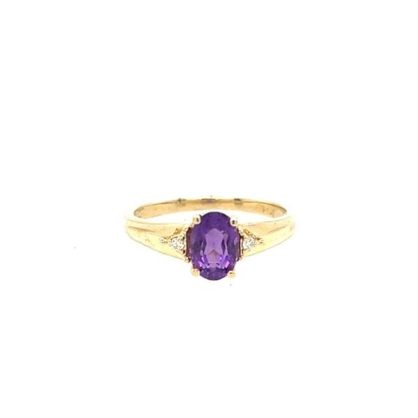 14Kt Yellow Gold 7x5mm Oval Amethyst Ring with Side Diamonds Swede's Jewelers East Windsor, CT