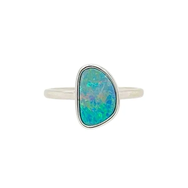 14K White Gold Australian Opal Doublet Ring Size 7 Swede's Jewelers East Windsor, CT