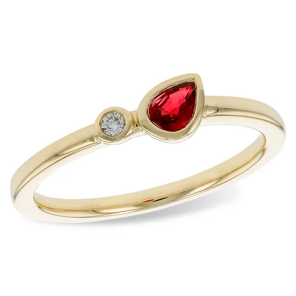 14Kt Yellow Gold Pear Shaped Ruby w/ Diamond Accent Ring Size 7 Swede's Jewelers East Windsor, CT