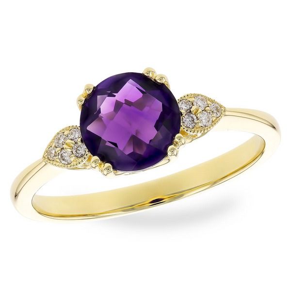 14Kt Yellow Gold 7mm Amethyst with Side Diamonds Ring Size 7 Swede's Jewelers East Windsor, CT
