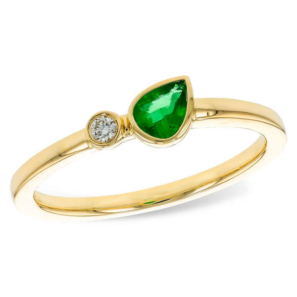 14Kt Yellow Gold Pear Shaped Emerald with Diamond Accent Ring Size 7 Swede's Jewelers East Windsor, CT