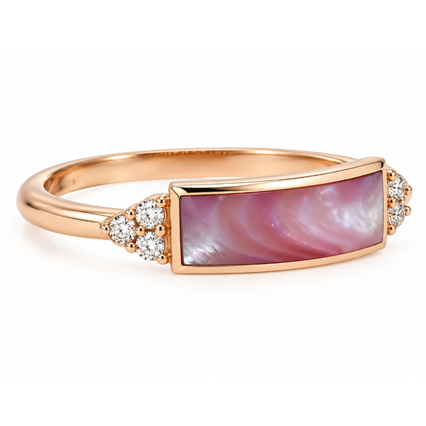 14kt Rose Gold Pink Mother of Pearl and Diamond Ring Swede's Jewelers East Windsor, CT