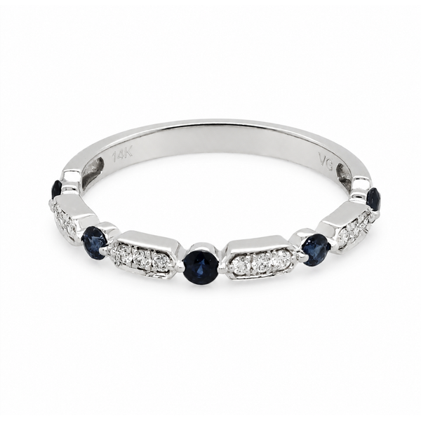 14Kt White Gold Sapphire .28CTW Diamond .09CTW Band Ring Size 7 Swede's Jewelers East Windsor, CT