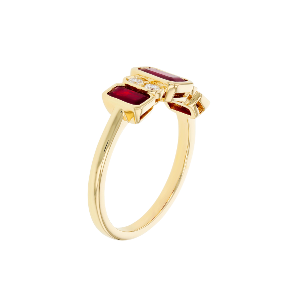 14k yellow gold ruby and diamond ring. 1.40 ct rubies, 0.15 ct diamonds. 1.55 ct total stone. Size 7. Image 2 Swede's Jewelers East Windsor, CT