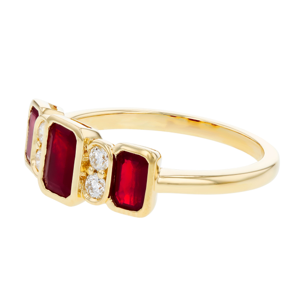 14k yellow gold ruby and diamond ring. 1.40 ct rubies, 0.15 ct diamonds. 1.55 ct total stone. Size 7. Image 3 Swede's Jewelers East Windsor, CT
