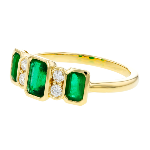 14k yellow gold emerald and diamond ring. 1.04 ct emeralds, 0.15 ct diamonds. 1.19 ct total stone. Size 7. Image 2 Swede's Jewelers East Windsor, CT