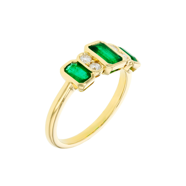 14k yellow gold emerald and diamond ring. 1.04 ct emeralds, 0.15 ct diamonds. 1.19 ct total stone. Size 7. Image 3 Swede's Jewelers East Windsor, CT