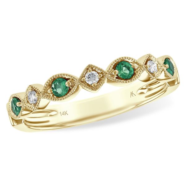 14Kt Yellow Gold Emerald Diamond Fancy Milgrain Band Swede's Jewelers East Windsor, CT