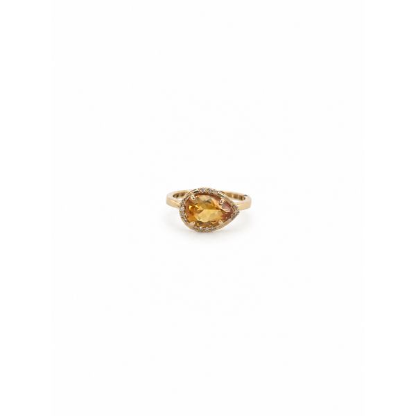 14 KY Citrine Pear Shaped Ring, 0.05 CT, CLR 1.58 CT size 6.25 Swede's Jewelers East Windsor, CT