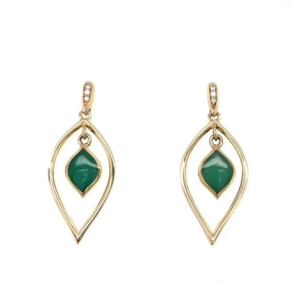 Kabana 14kt Yellow Gold Chrysoprase Inlay & Diamond Dangle Earrings. Swede's Jewelers East Windsor, CT