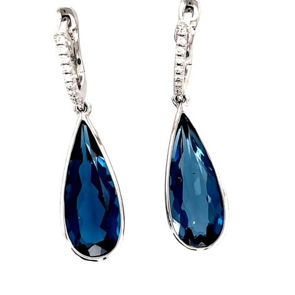 PeJay 14kt WG London Blue Topaz & Diamond Teardrop Earrings. Swede's Jewelers East Windsor, CT