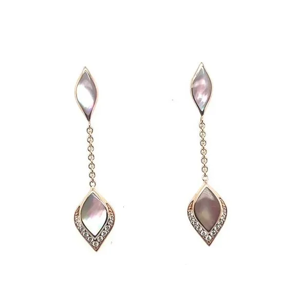 14Kt Rose Gold Pink Mother of Pearl Drop Earrings with Diamonds Swede's Jewelers East Windsor, CT