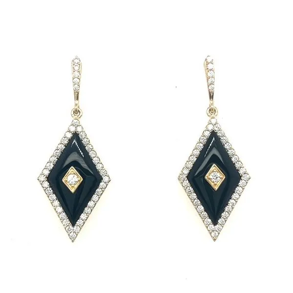 14Kt Yellow Gold Onyx Diamond Drop Earrings Swede's Jewelers East Windsor, CT
