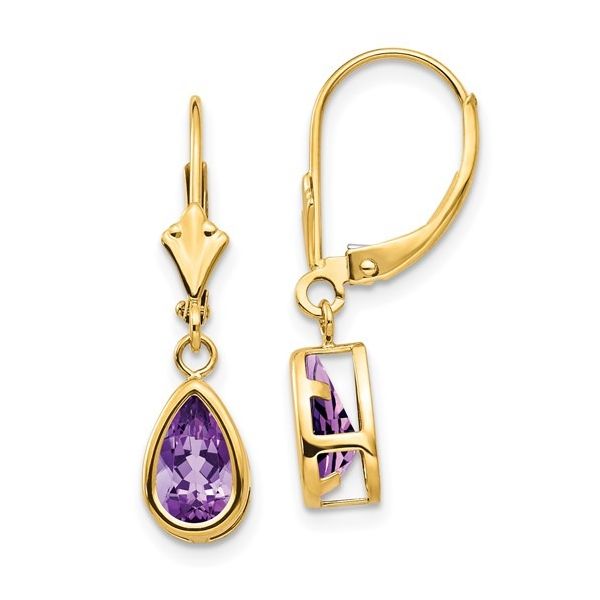 Quality Gold 14Kt Yellow Gold Amethyst Dangle Earrings Lever Back Style Swede's Jewelers East Windsor, CT