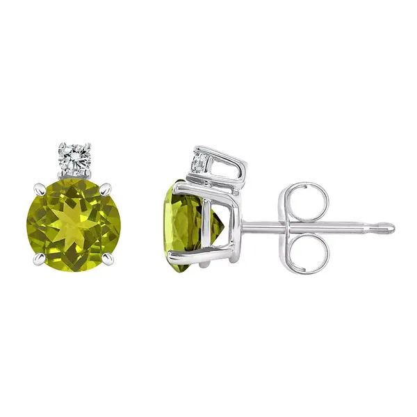 Grandeur 5Mm Lab Peridot Studs W/ .07Ct Dia. 14Kt Yg Swede's Jewelers East Windsor, CT