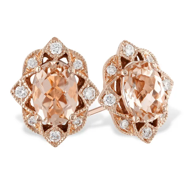 14Kt Rose Gold Morganite Diamond Stud Earrings