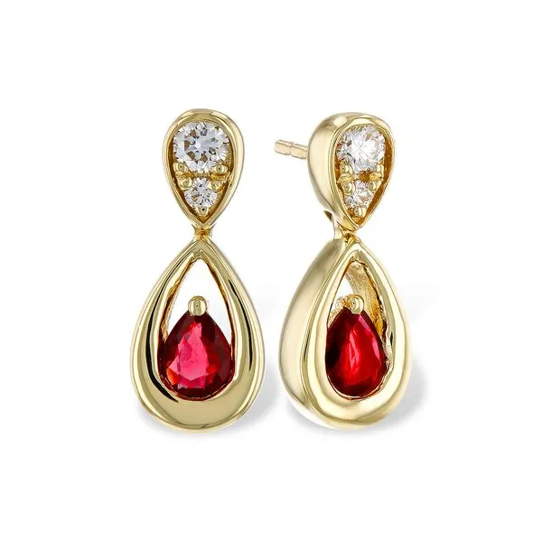 14k Yellow Gold Ruby and Diamond Earrings (4x3mm rubies)