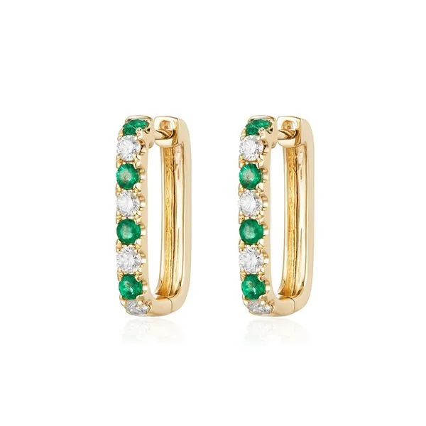 14Kt Yellow Gold Emerald/Diamond .52CTW Squared Hoop Earrings Swede's Jewelers East Windsor, CT
