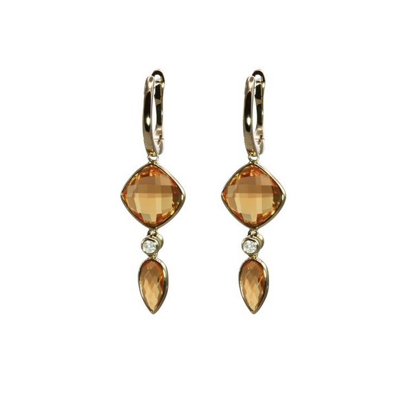 14Kt Yellow Gold Citrine Diamond Accent Lever-back Dangle Earrings Swede's Jewelers East Windsor, CT