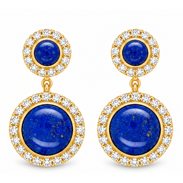14Kt Yellow Gold Lapis Diamond Post-back Dangle Earrings Swede's Jewelers East Windsor, CT