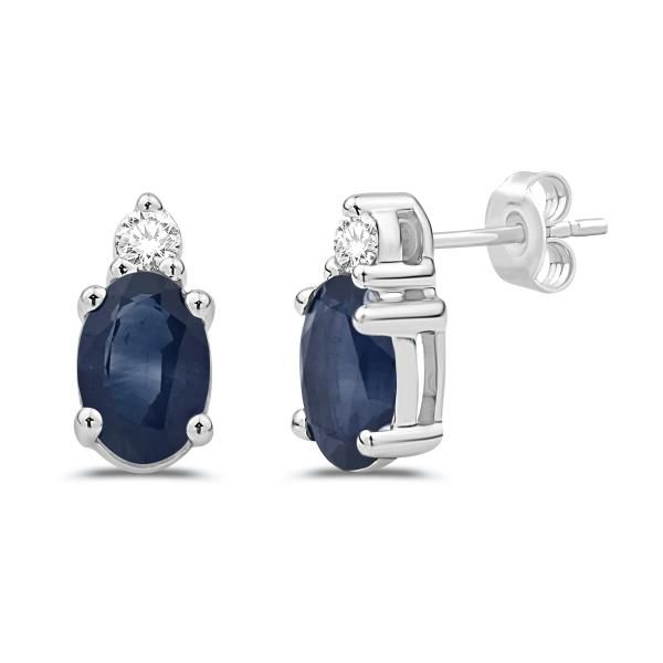 14Kt White Gold 6x4mm Sapphire Stud Earrings with .06CTW G-H/SI Diamond Accent Swede's Jewelers East Windsor, CT