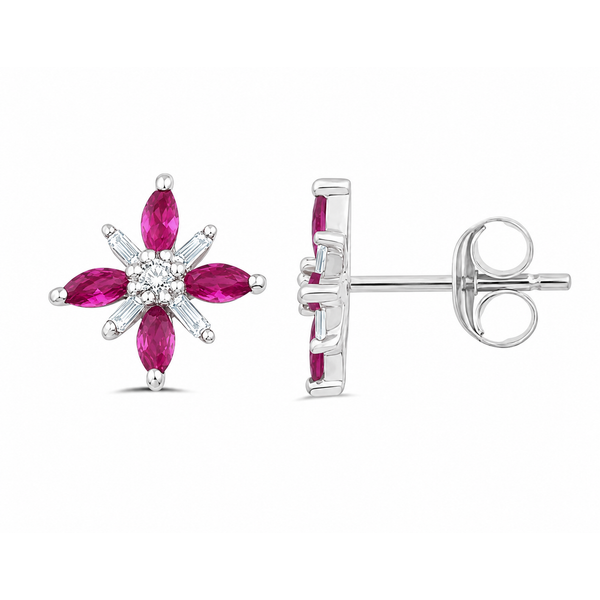 14Kt Ruby .45CTW Diamonds .13CTW Flower Post-back Earrings Swede's Jewelers East Windsor, CT