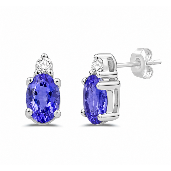14Kt White Gold Tanzanite Stud Earrings with Diamond Accent Swede's Jewelers East Windsor, CT