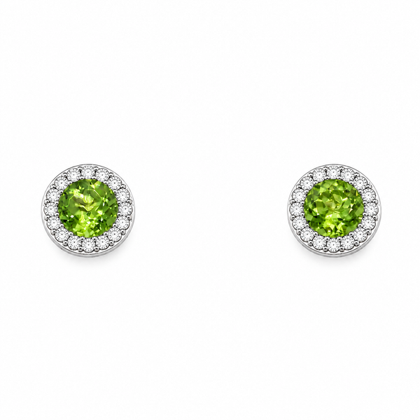 14Kt White Gold Peridot 4mm Peridot with Diamond Halo .19CTW G/SI1 Stud Earrings Swede's Jewelers East Windsor, CT
