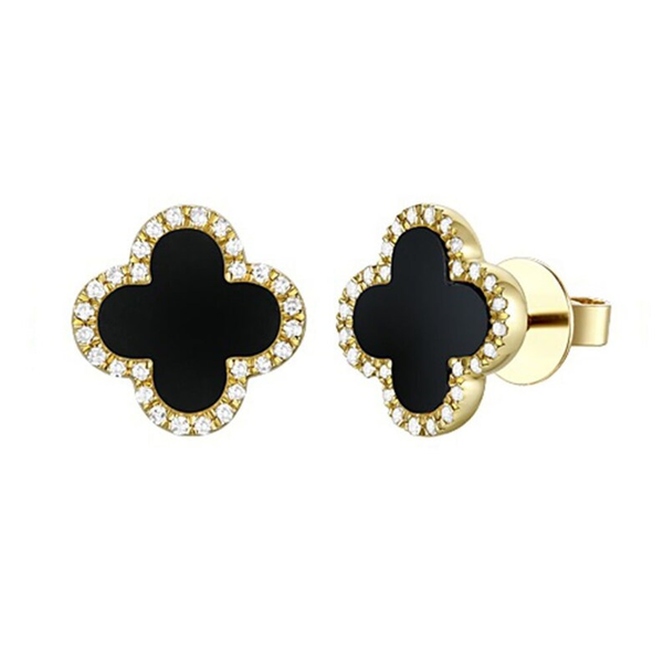 14Kt Yellow Gold Black Agate Diamond .13CTW Post-back Earrings Swede's Jewelers East Windsor, CT