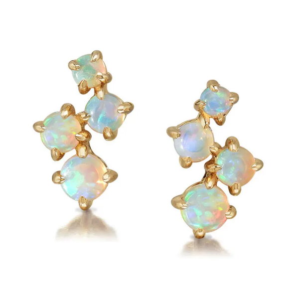 14Kt Yellow Gold Light Australian Opal Stagger Post-back Earrings Swede's Jewelers East Windsor, CT