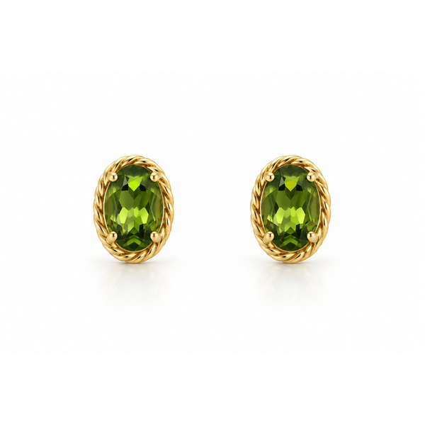 14Kt Yellow Gold Oval Peridot Rope Edge Stud Earrings Swede's Jewelers East Windsor, CT