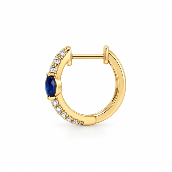 14Kt Yellow Gold Marquise Sapphire & Diamond Huggie Earrings Image 2 Swede's Jewelers East Windsor, CT