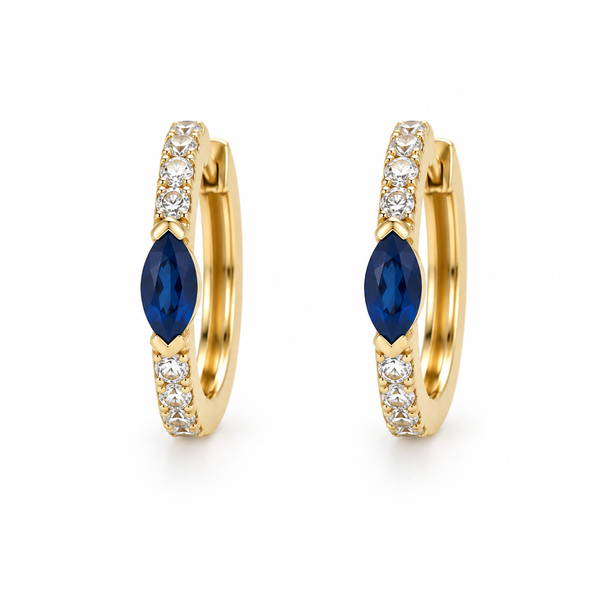14Kt Yellow Gold Marquise Sapphire & Diamond Huggie Earrings Swede's Jewelers East Windsor, CT