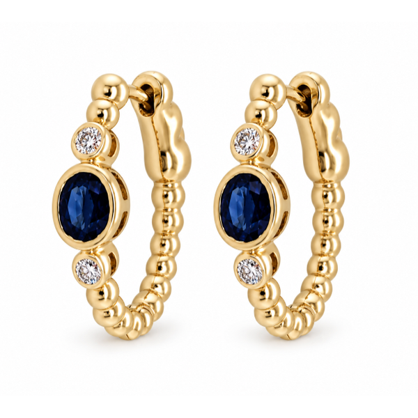 14Kt Yellow Gold Sapphire .87CTW Dimaond .12CTW G-H/SI Hoop Earrings Swede's Jewelers East Windsor, CT