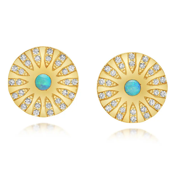 14Kt Yellow Gold Australian Opal & Diamond Medallion Earrings Swede's Jewelers East Windsor, CT