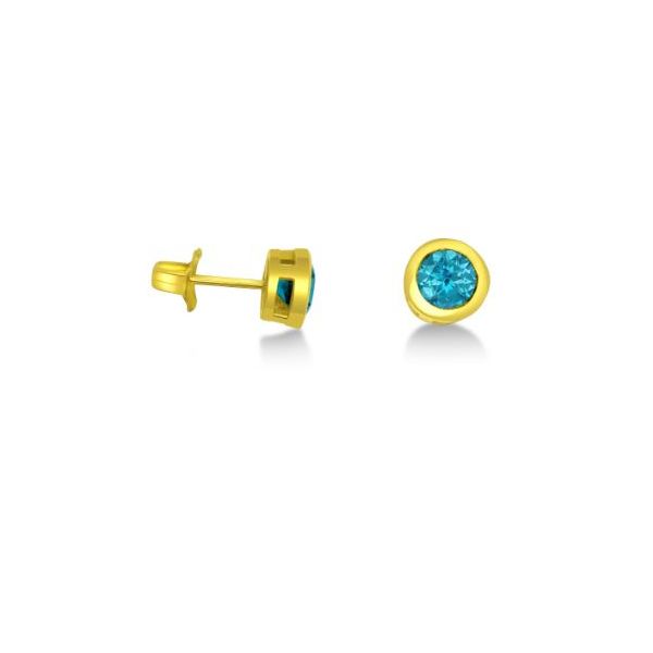 14 KT Yellow Gold Swiss Blue Topaz Earrings, 1.09 Cts, 5mm round stone Swede's Jewelers East Windsor, CT
