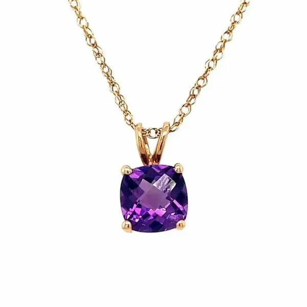 14Kt. White Gold 7mm Checkerboard Cushion Cut Amethyst Pendant On 18