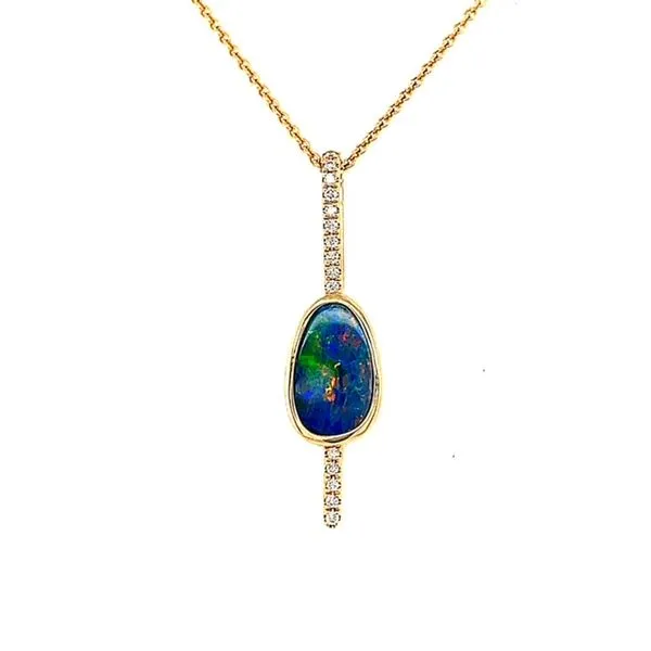 Parle 14kt YG Australian Opal & Diamond Pendant, .09ctw of Diamonds.(Chain sold separately) Swede's Jewelers East Windsor, CT