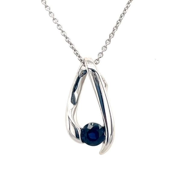 14Kt White Gold 4mm Round Sapphire Pendant Swede's Jewelers East Windsor, CT