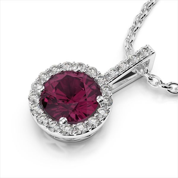 14Kt White Gold Ruby Pendant with Diamonds on 18