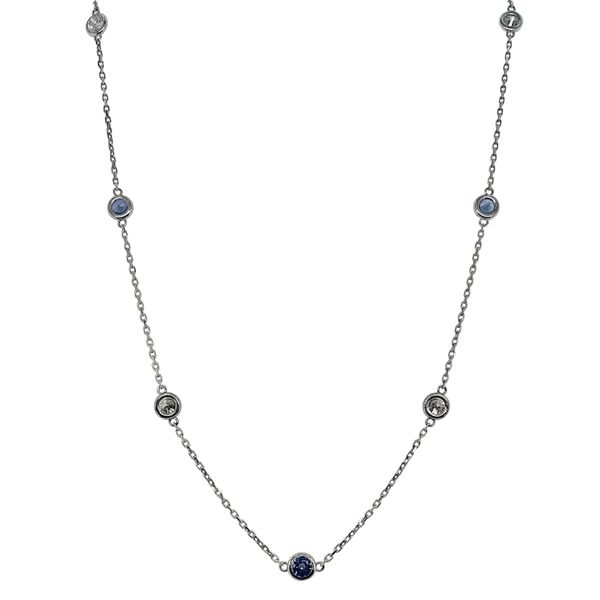 14Kt White Gold 1.51ctwSapphire/1.36ctw Diamond by the Yard Necklace 18