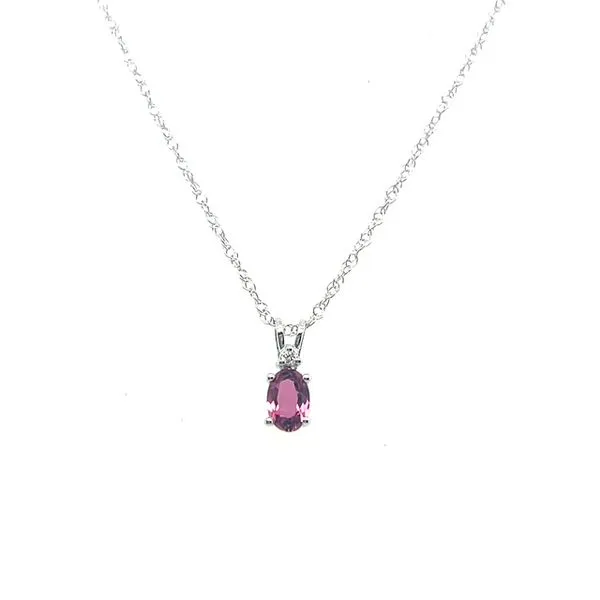 14k White Gold  Pink 6x4  Oval Tourmaline With .02Tw Diamond Pendant 18