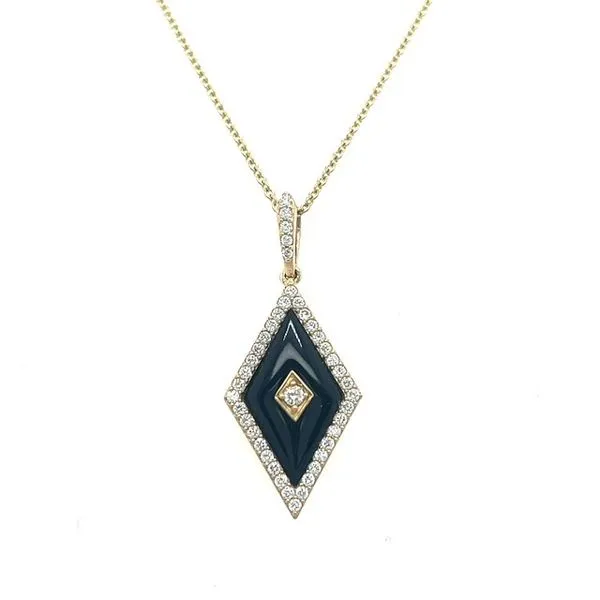 14Kt Yellow Gold Onyx Diamond  Necklace Swede's Jewelers East Windsor, CT