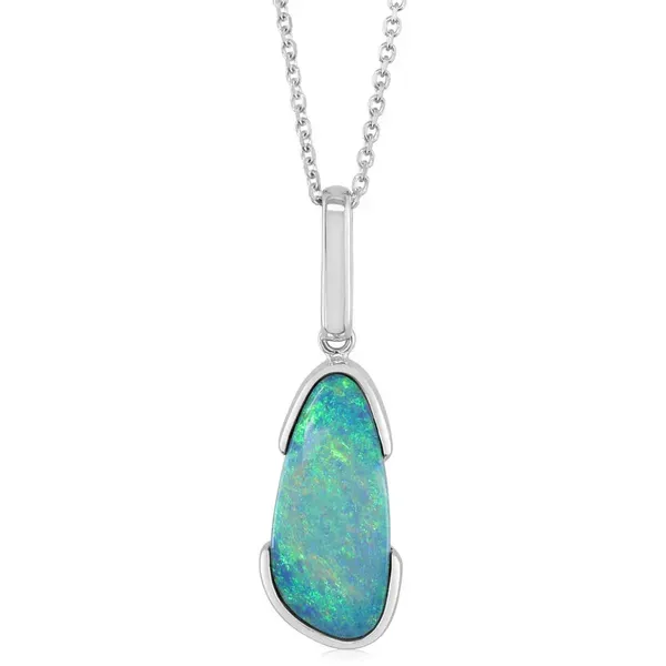 14K White Gold Australian Opal Doublet Pendant Swede's Jewelers East Windsor, CT