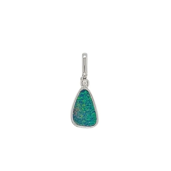 14K White Gold Australian Opal Doublet/Diamond Pendant with Paperclip Bail similar item image